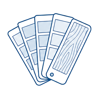 Fan deck of paint colour swatch cards with one wood grain finish card