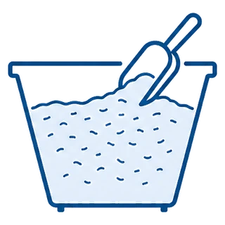 Bulk food bin with an open lid, loose grain inside and a scoop resting in the opening