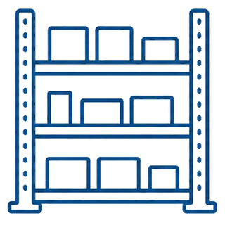 Gondola shelving bay with punched uprights, adjustable shelves and packaged goods