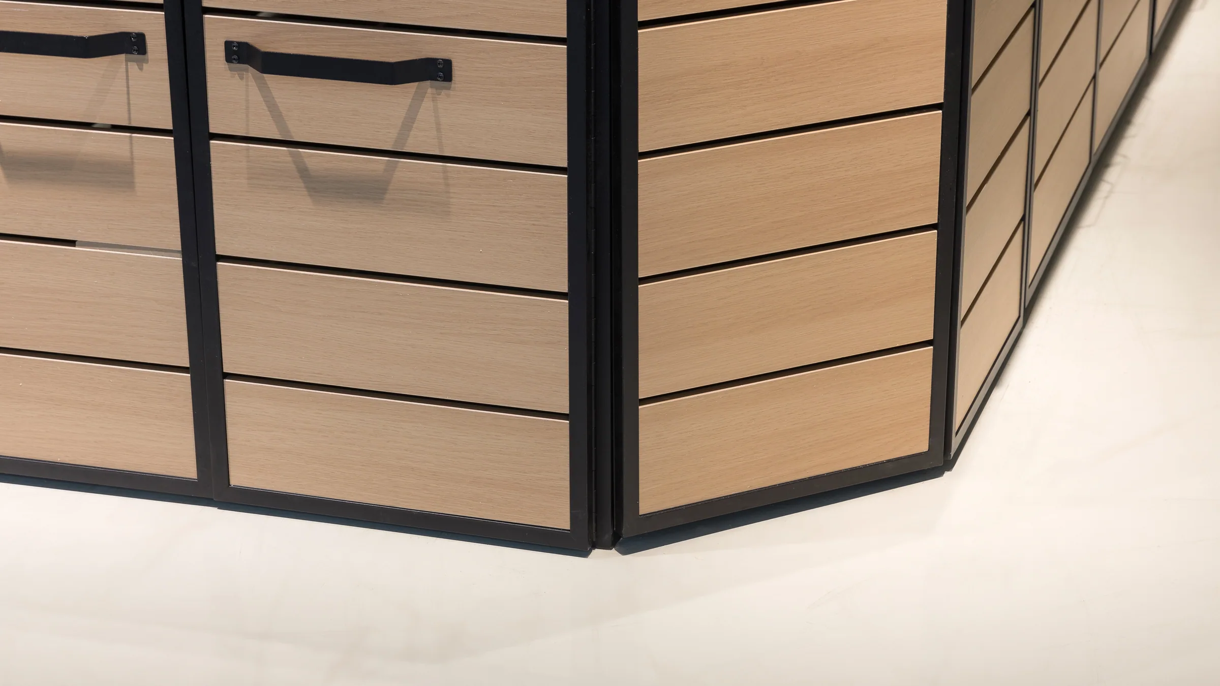 Adjustable and tiered fruit and vegetable display stands in the Keshun showroom