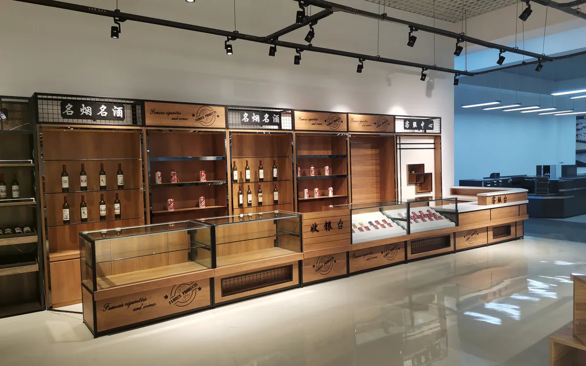 Keshun showroom in Changshu with supermarket checkout counters and display cabinets on show