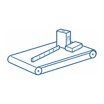 Line drawing of an article separation bar lying across a checkout conveyor belt between two shoppers