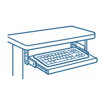 Line drawing of a pull-out keyboard holder tray running under a checkout counter top