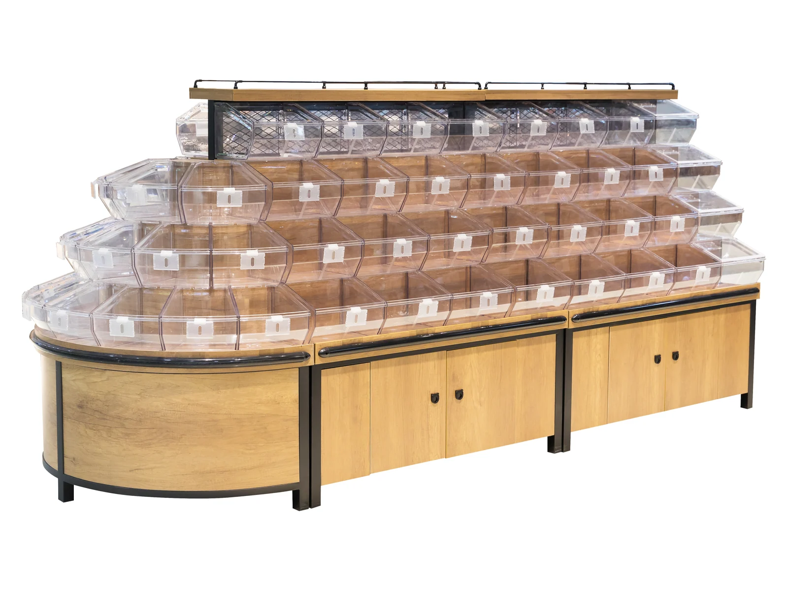 Five Tier Tilt Bin Island with Curved Head on a white studio background