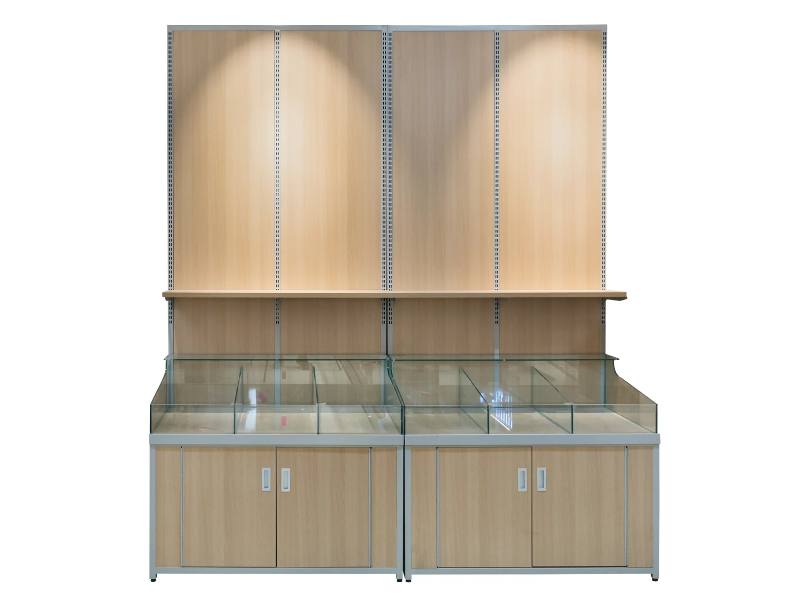 Wall Mounted Dry Goods Unit with Glazed Bins on a white studio background
