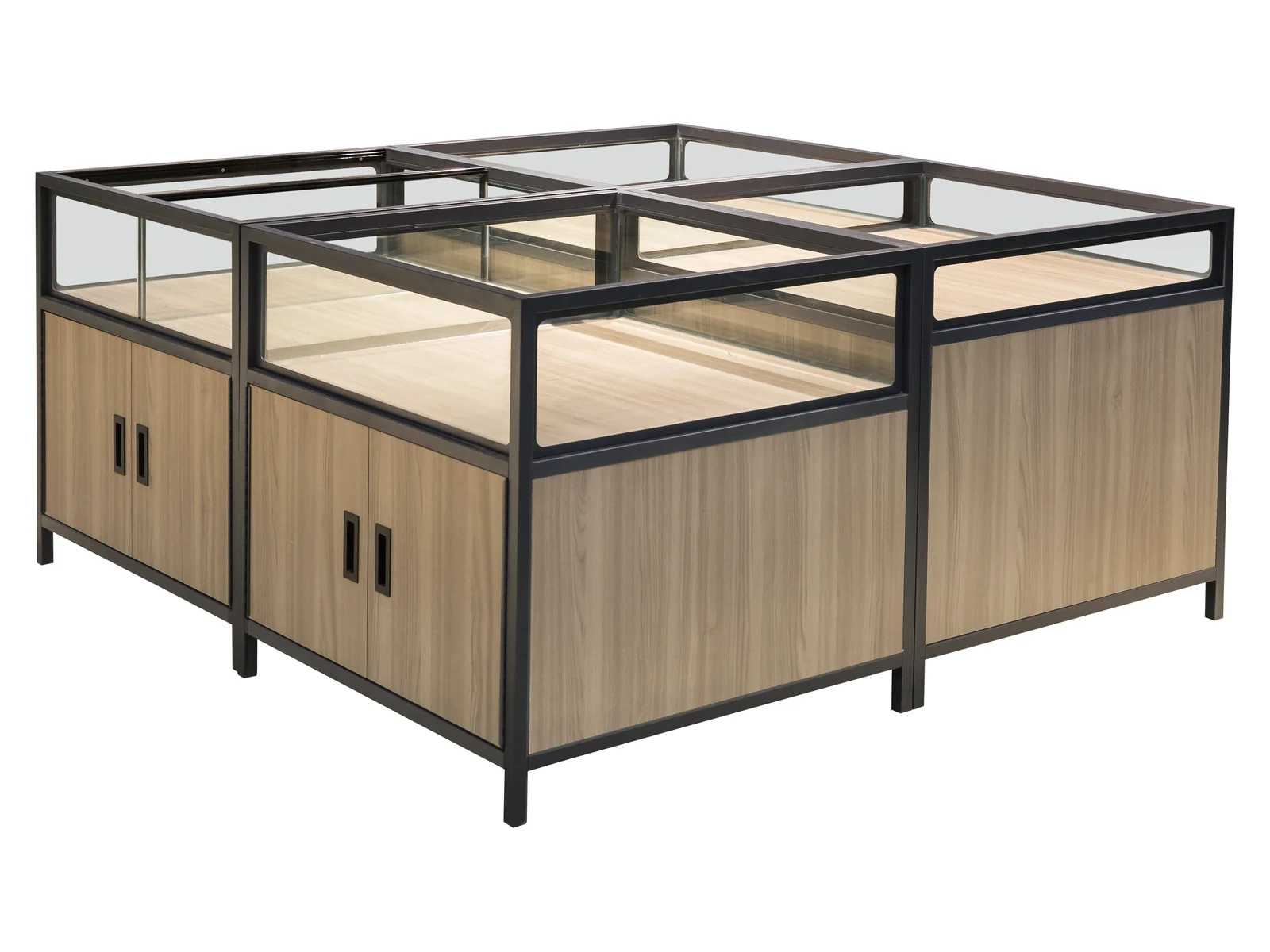 Four Sided Glazed Island Cabinet on a white studio background