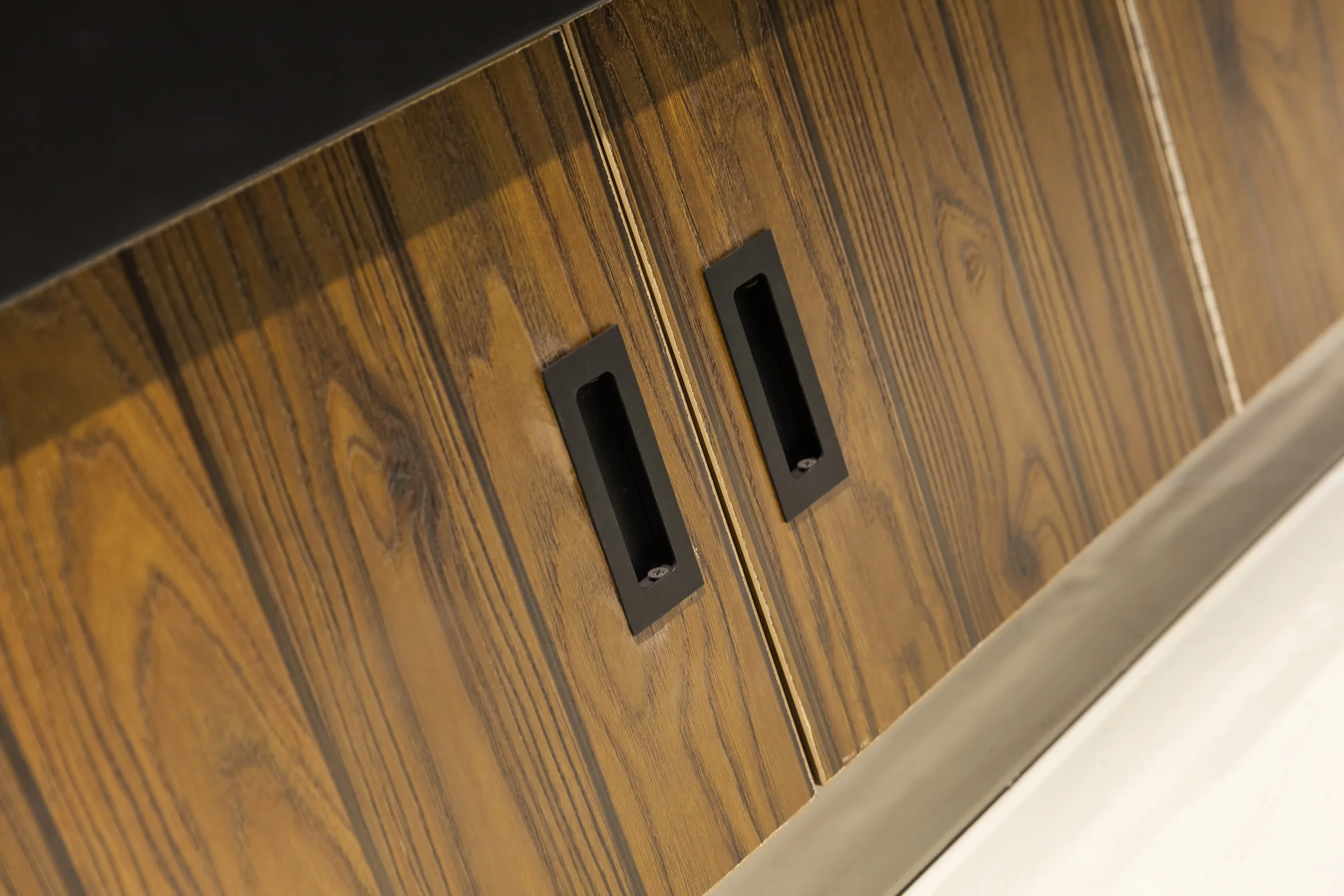 Keshun pyramid tilt bin display island with clear bins stepped into a peak over a dark timber base