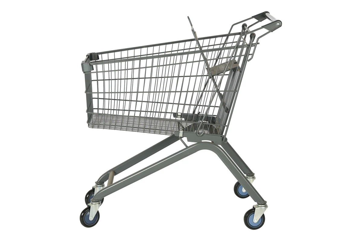 Deep dark-coated supermarket nesting wire shopping trolley with four castors