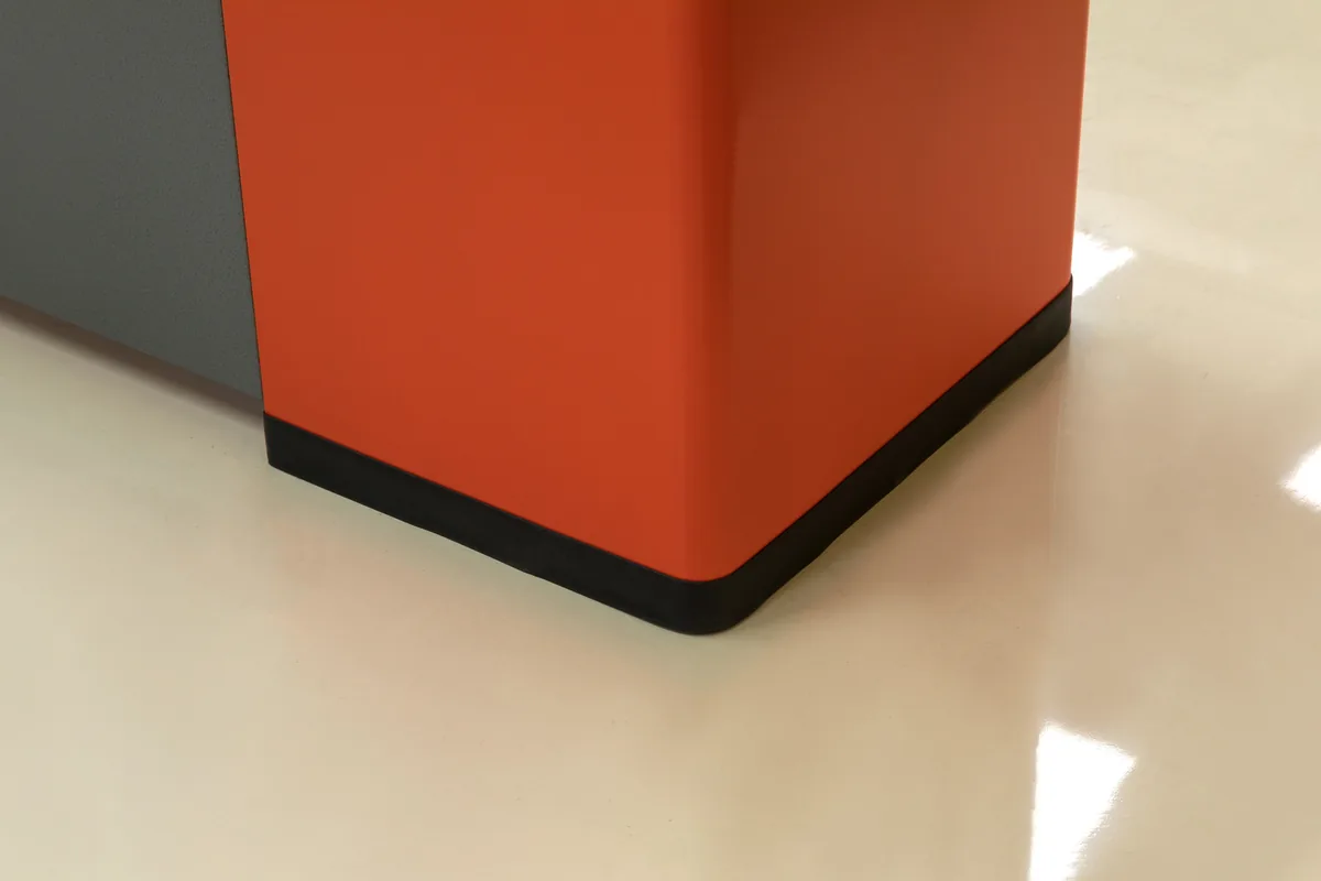 Powder coated cabinet panel with the dark kick plate along the base