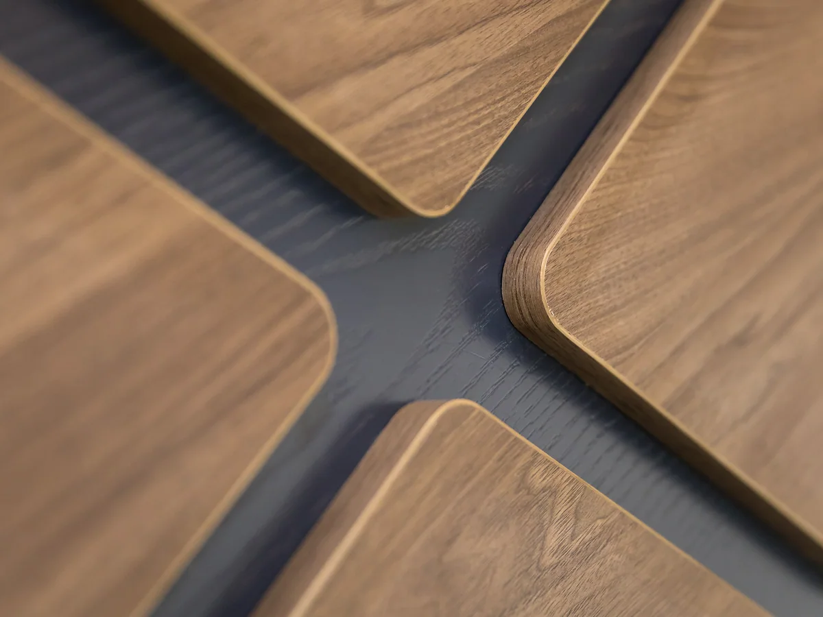 Close-up of the timber grain running across the front panel of the counter