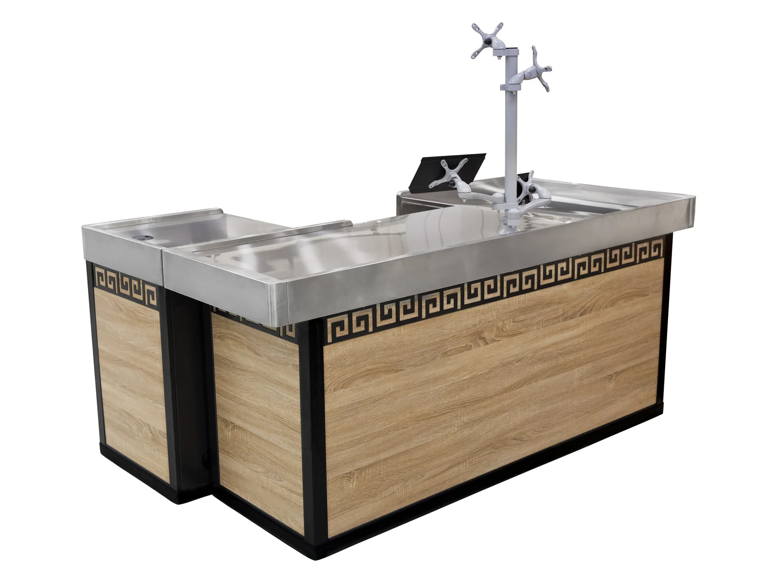 Checkout Counter with Greek Key Border photographed from the front on a white studio background