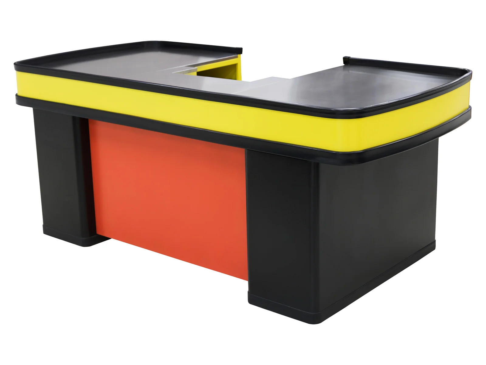 Two Colour Retail Checkout Counter photographed from the front on a white studio background