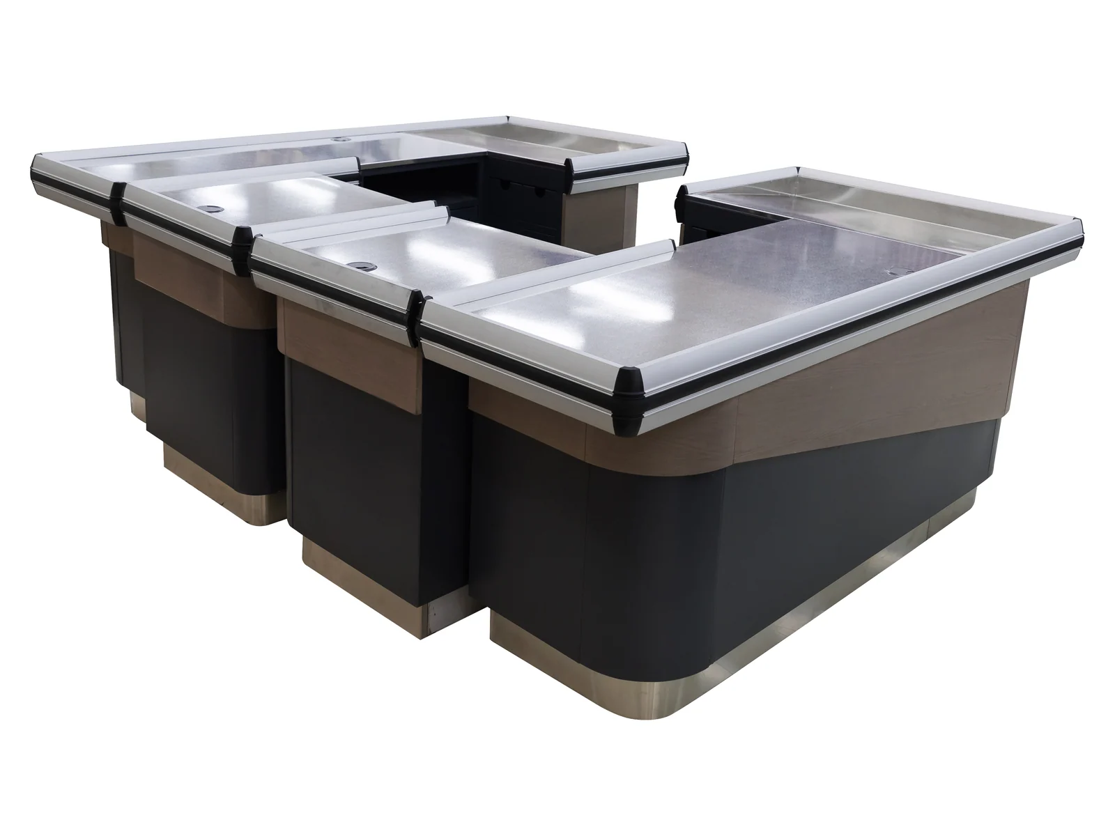 Twin Position Supermarket Cashier Counter on a white studio background