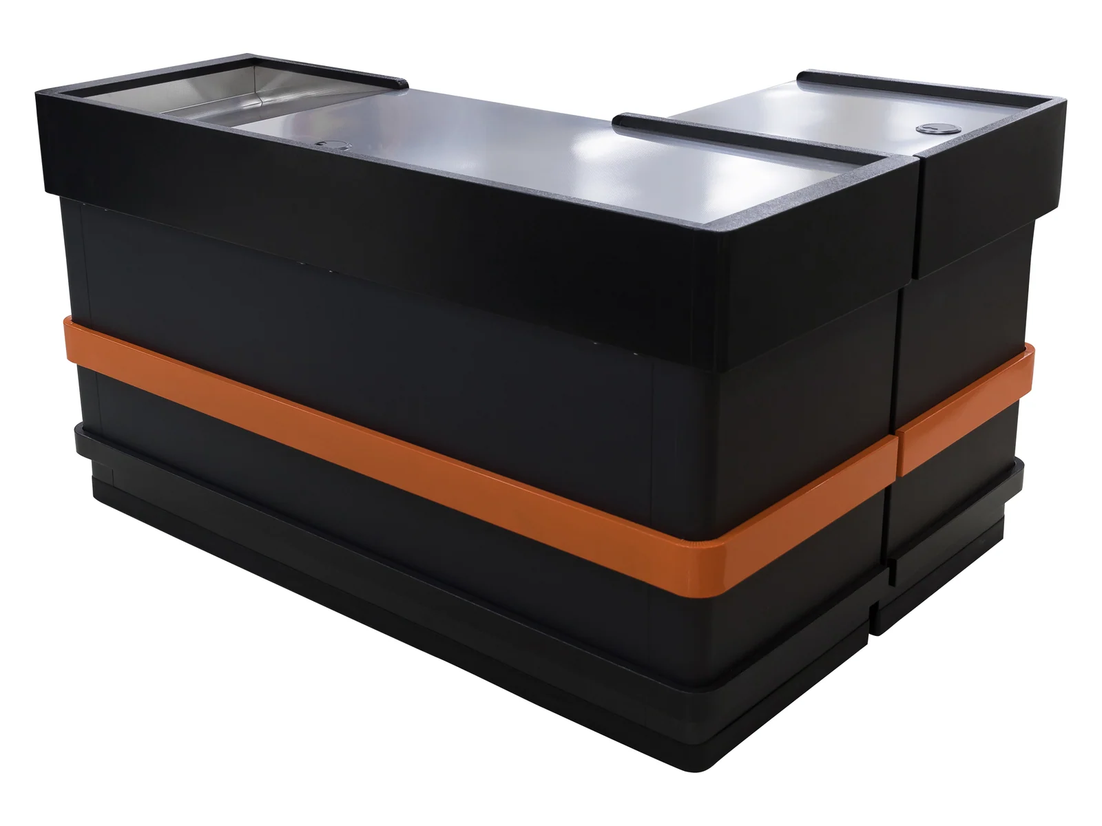 Checkout Counter with Banded Front Panel photographed from the front on a white studio background