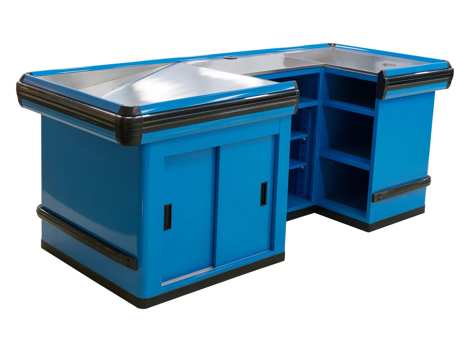Boutique Checkout Counter in Blue on a white studio background