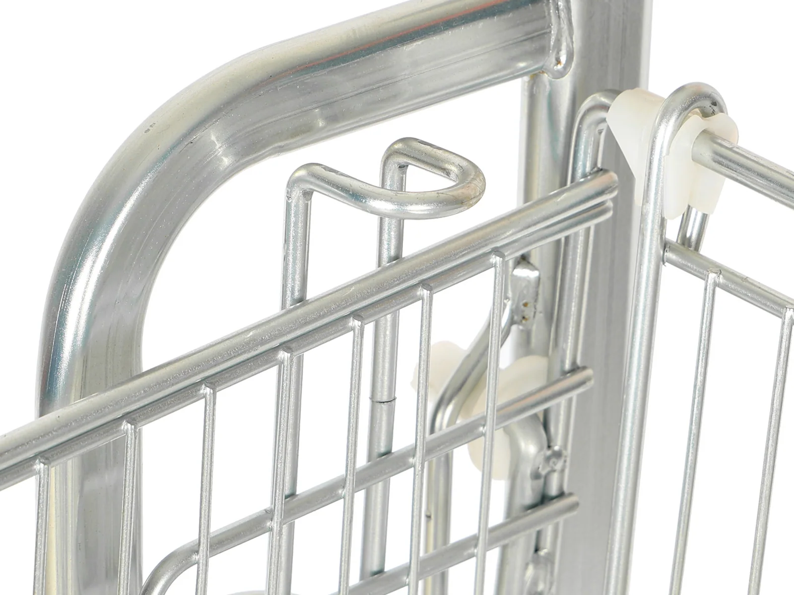 Two tier shopping trolley photographed from the side showing the lower deck