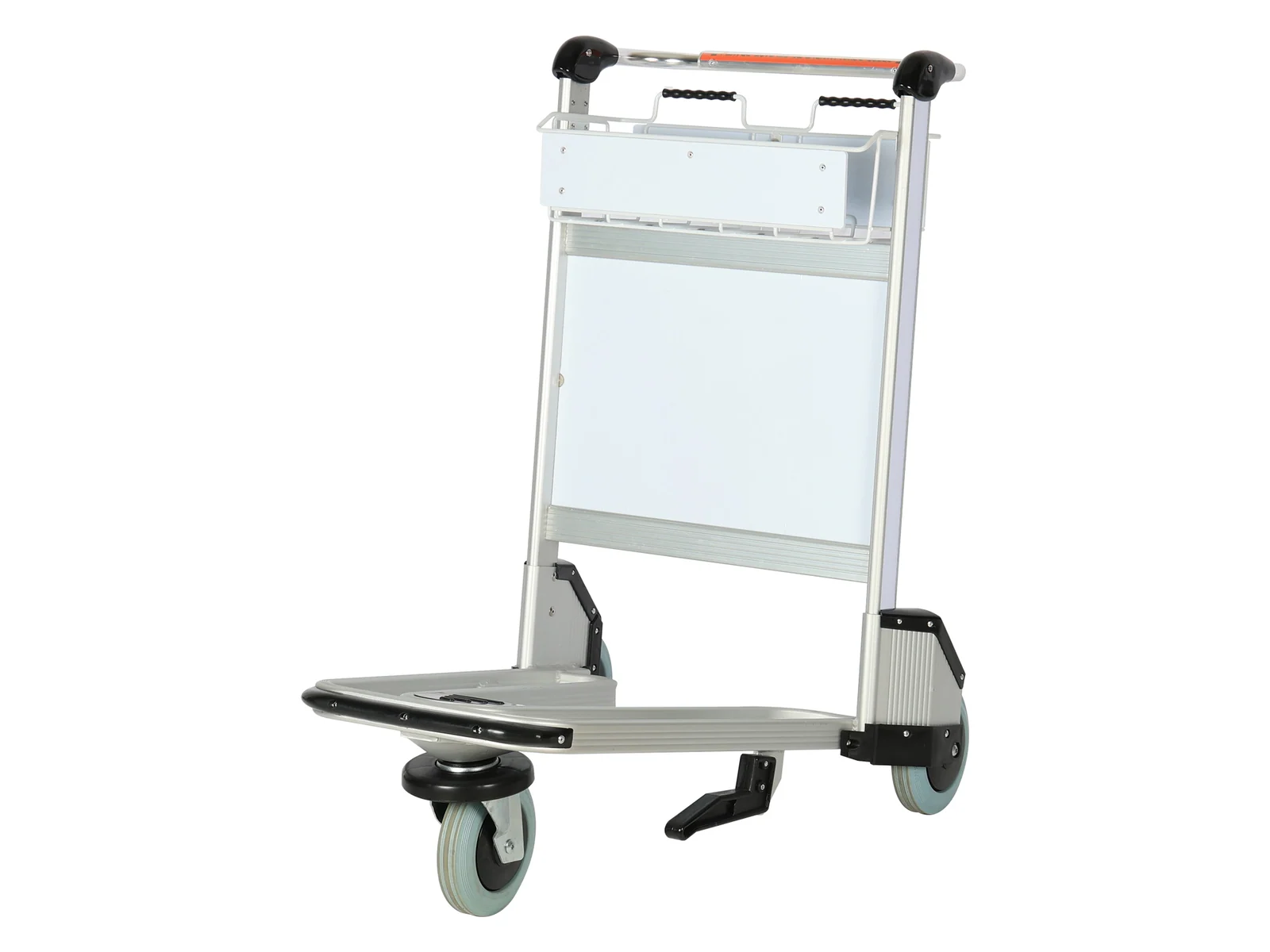 Luggage Cart with Sign Panel and Brake on a white studio background