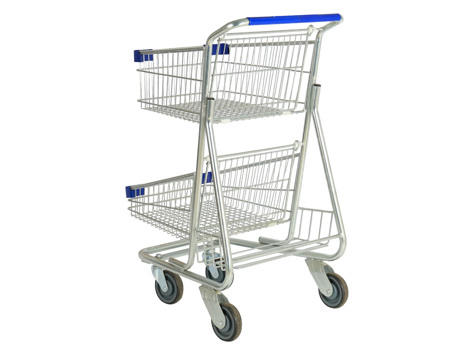 Two Tier Wire Trolley for Stock Handling on a white studio background
