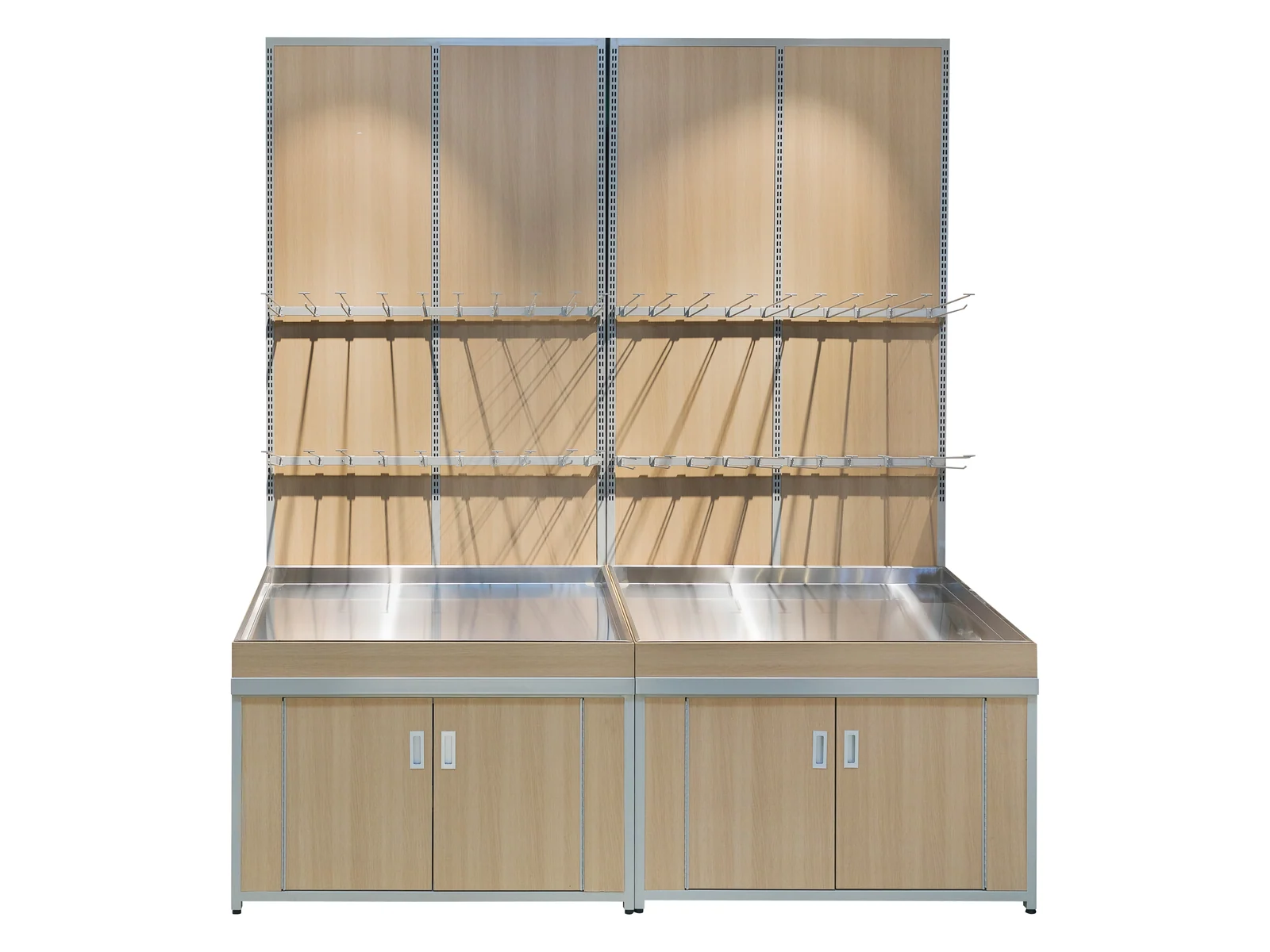 Wall Produce Rack with Angled Shelf Arms on a white studio background
