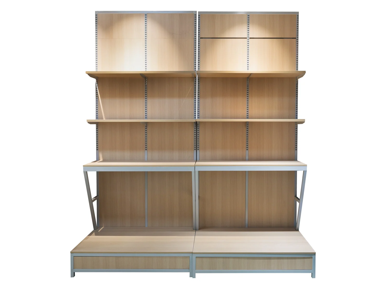 Wall Grain Shelving with Open Base photographed from the front on a white studio background