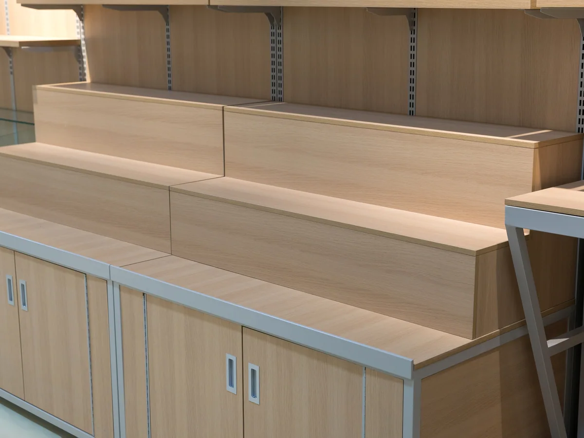 Close-up of the closed base cabinet doors