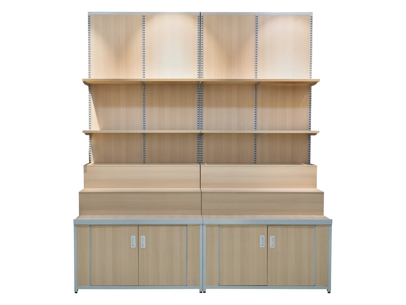 Wall Grain Shelving with Base Cabinets photographed from the front on a white studio background