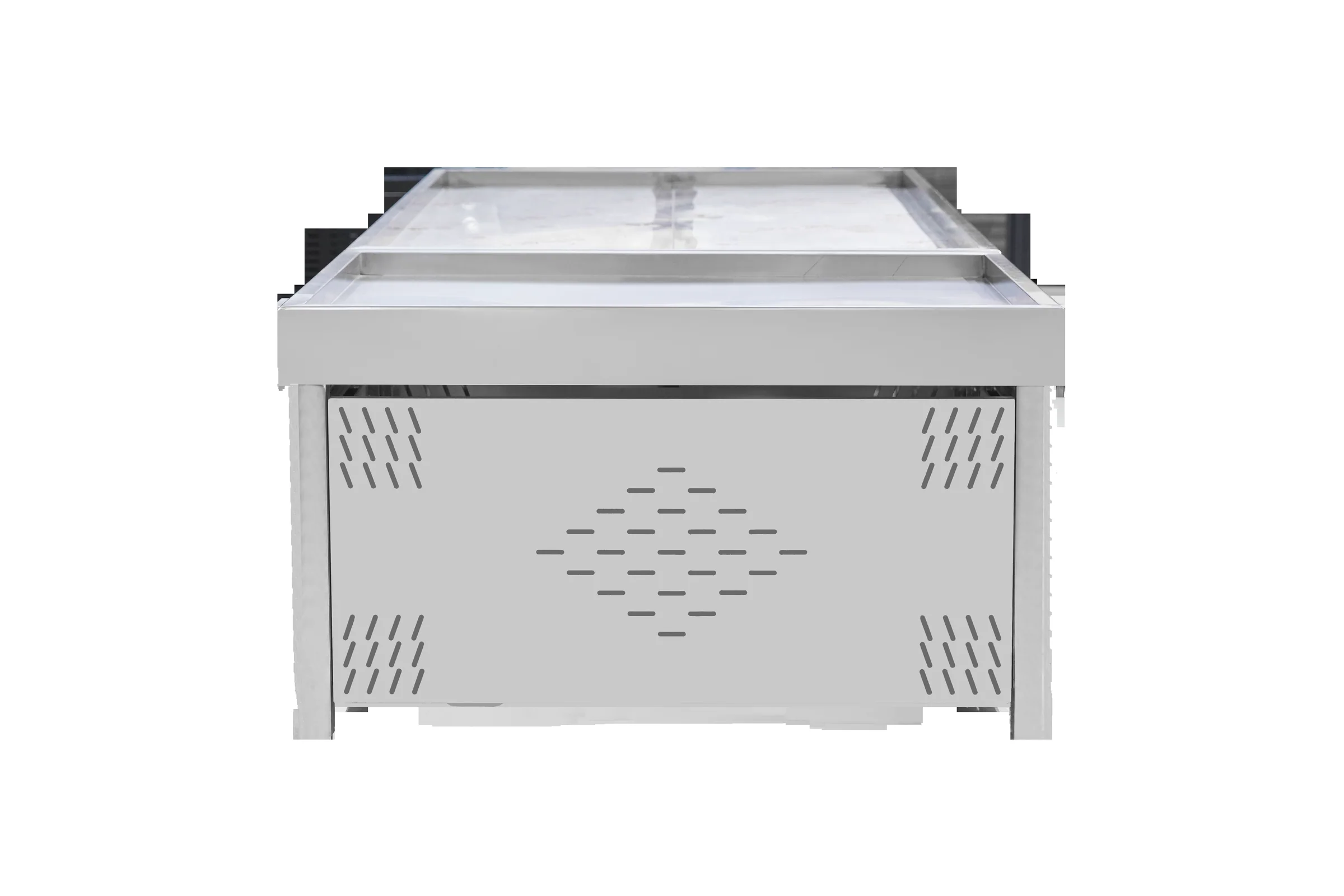 Keshun compact all-stainless ice fresh table with a diamond perforated base and pressed bed