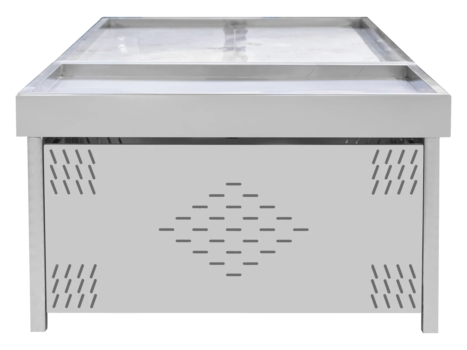 Compact Ice Fresh Table with Diamond Base photographed from the front on a white studio background