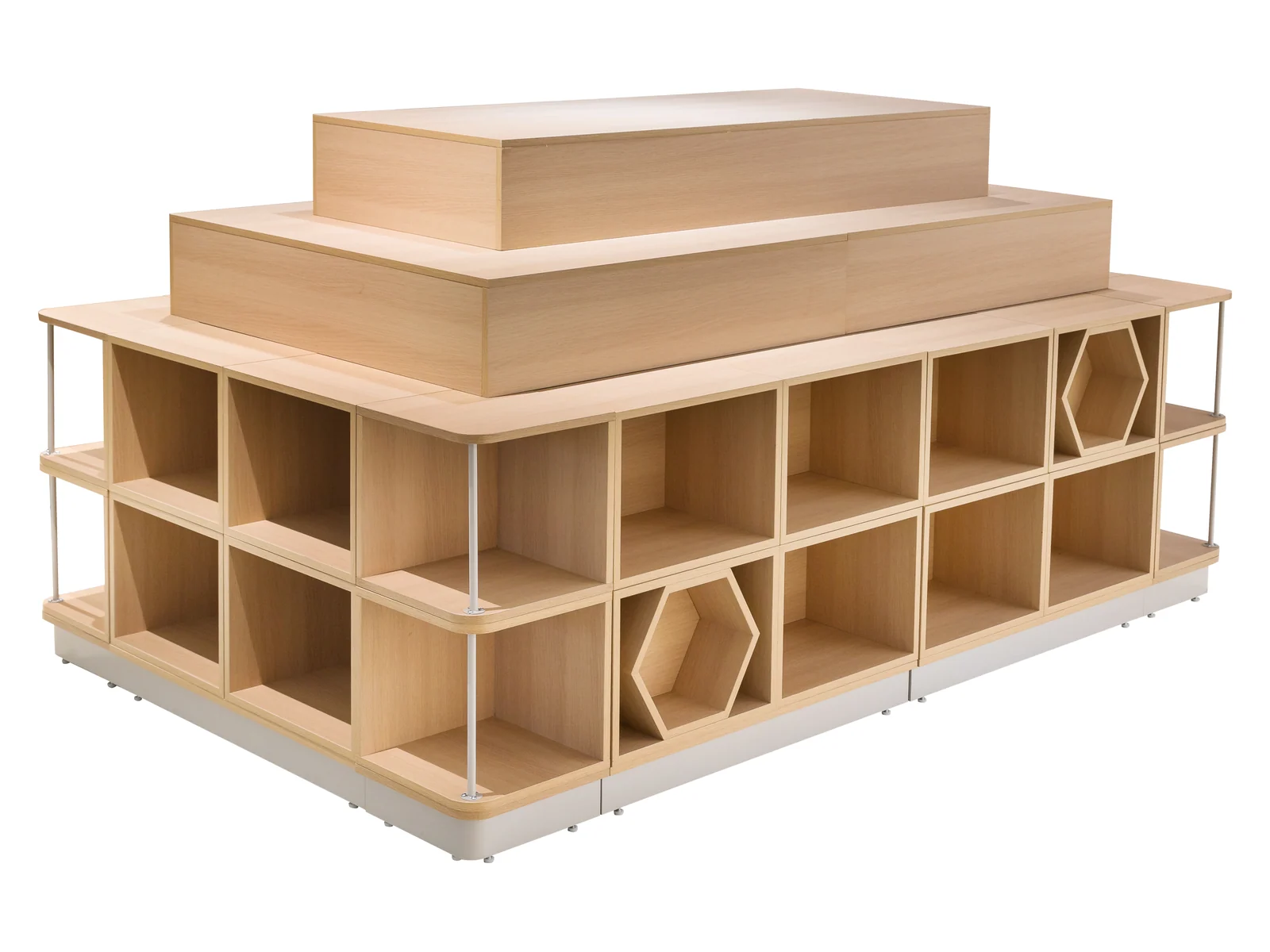 Large Promotional Island with Open Cubbies on a white studio background