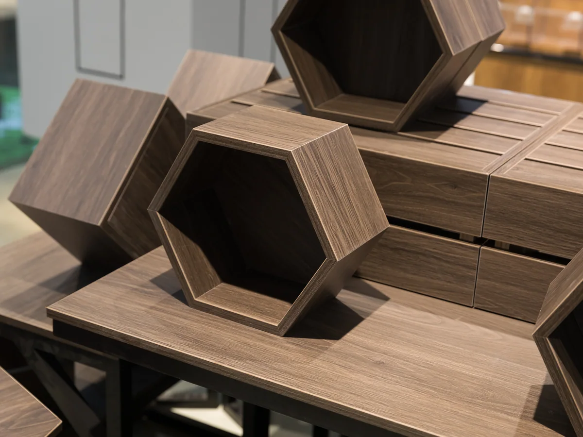 Close-up of one of the tables in the set