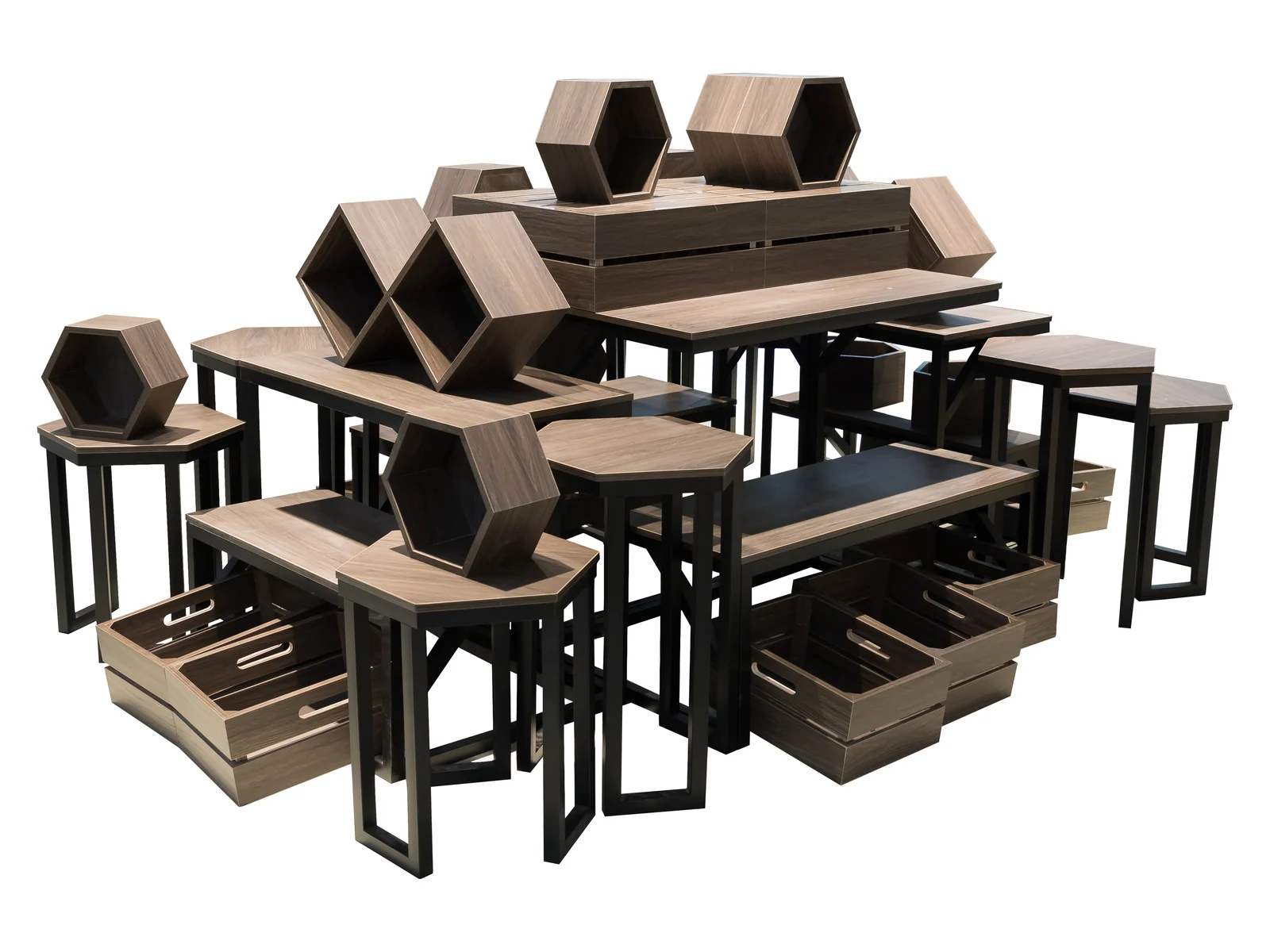 Scenario Promotional Set with Nesting Tables on a white studio background