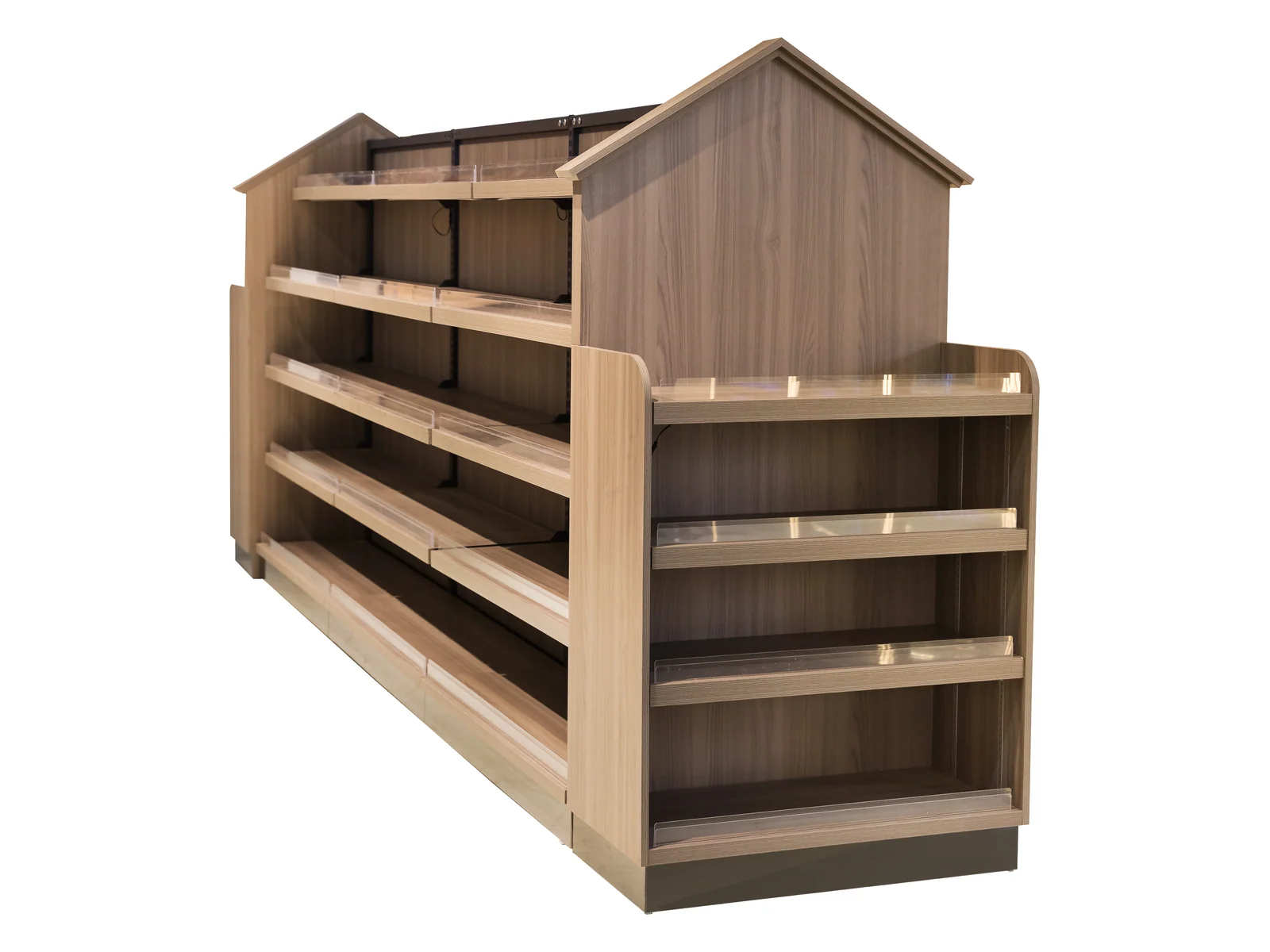 Shelving Bay with Pitched House Header on a white studio background