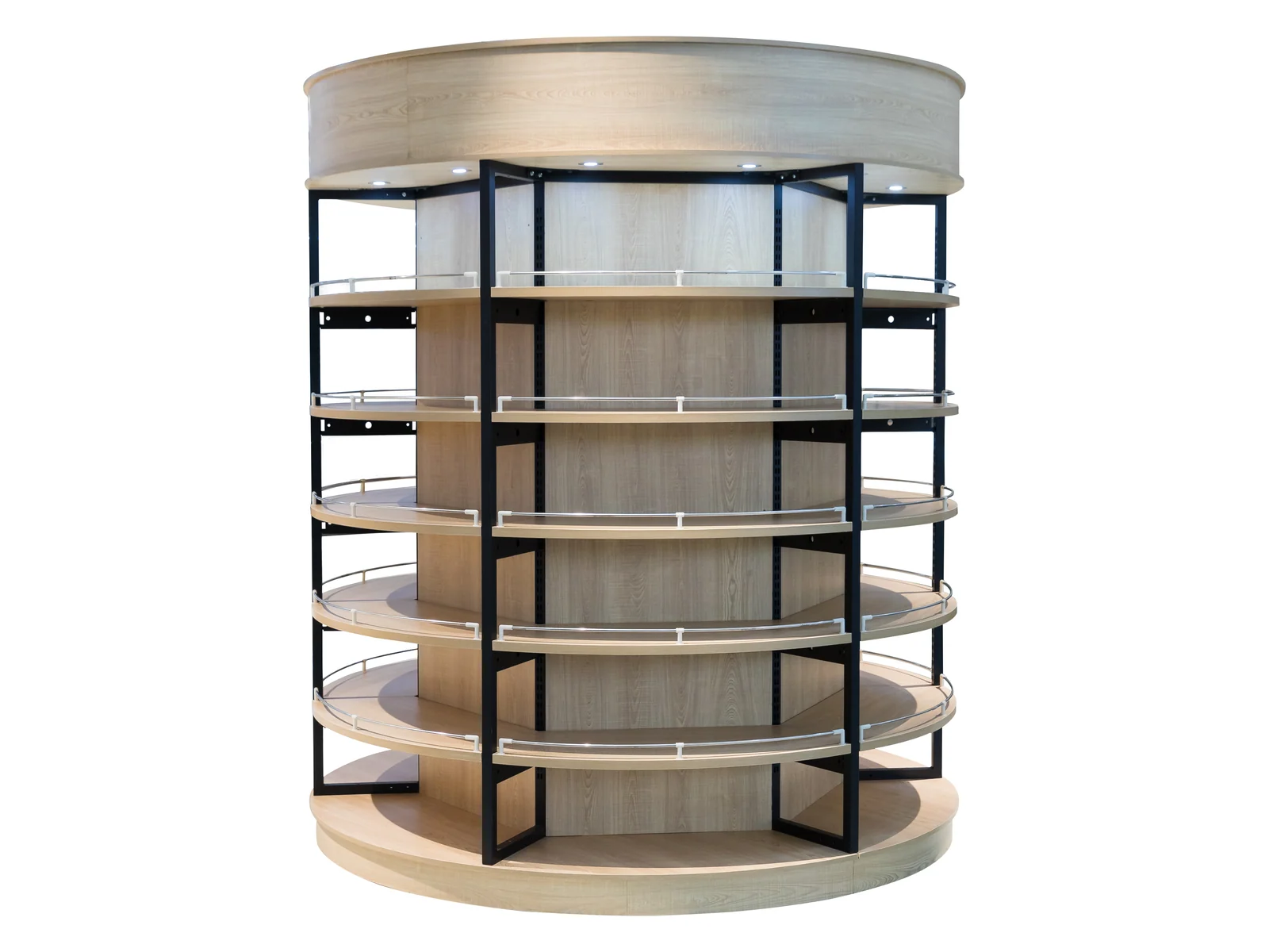 Circular Shelving Column photographed from the front on a white studio background