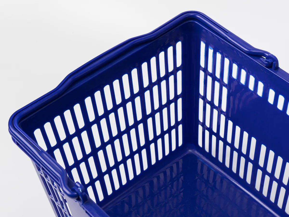 Close-up of the stacking taper on the blue basket