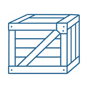 Line icon of a wooden export crate with batten slats and a corner protector