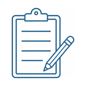 Line icon of a clipboard holding a loading list with a pencil