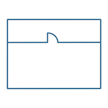 Plan view of a store divided into a sales floor and a back-of-house strip with a door swing on the dividing line