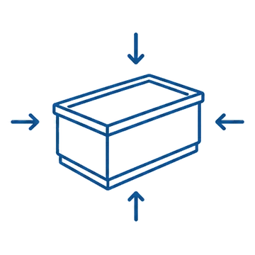 A produce island in axonometric view with arrows pointing in from all four sides